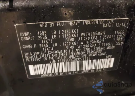 2016 Subaru Outback 2.5I Premium z USA, uszkodzony, nr VIN 4S4BSBECXG3274568